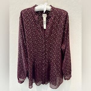 CHICO’S | Sheer Purple Metallic Dot Blouse Long Sleeve | Size 3 XL